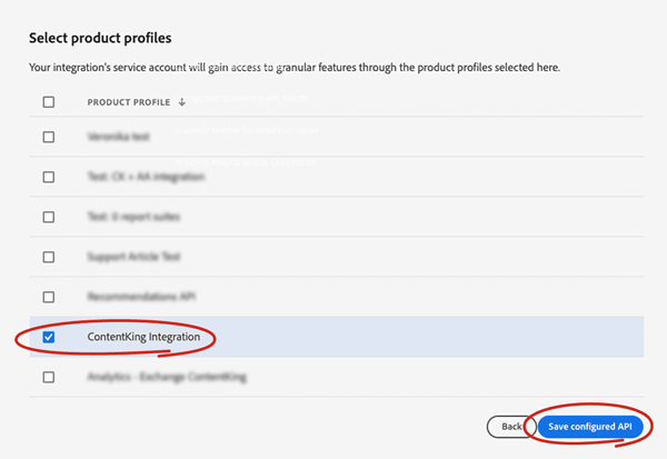 Selecting the newly created product profile which will be connected to ContentKing Selecting the newly created product profile which will be connected to ContentKing