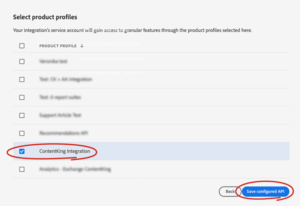 Selecting the newly created product profile which will be connected to ContentKing