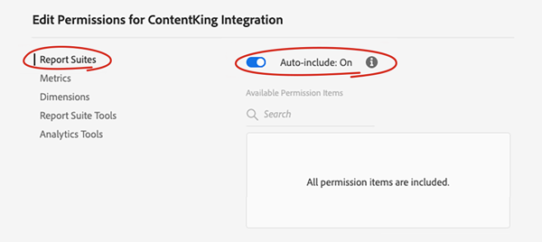 Configuring the right permissions for the new profile in Adobe Analytics