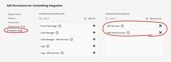 Configuring the right permissions for the new profile in Adobe Analytics