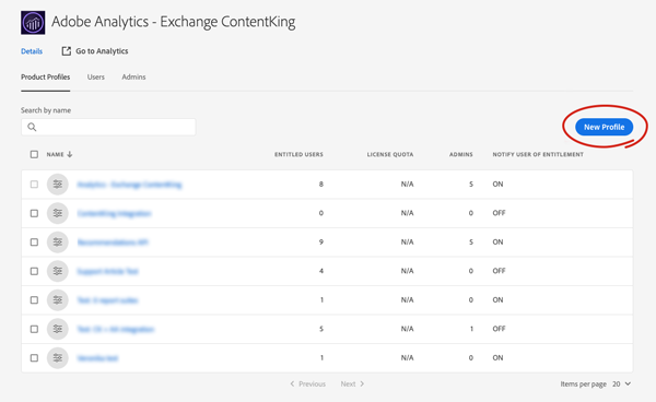 Creating a new profile in the Adobe Admin Console