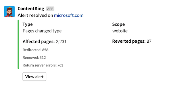 ContentKing - Resolved alert in Microsoft Teams