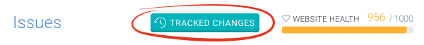 Accessing Change Tracking on Issues in ContentKing via the Tracked Changes button in Issues Screenshot of the Tracked Changes button in Issues that allows the user to access Change Tracking on Issues