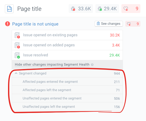 Screenshot of the Segment changes that have an impact on the Health score