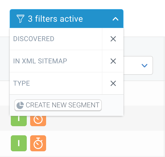 Blue bar showing the active filters in ContentKing Screenshot of a blue bar showing the active filters in ContentKing