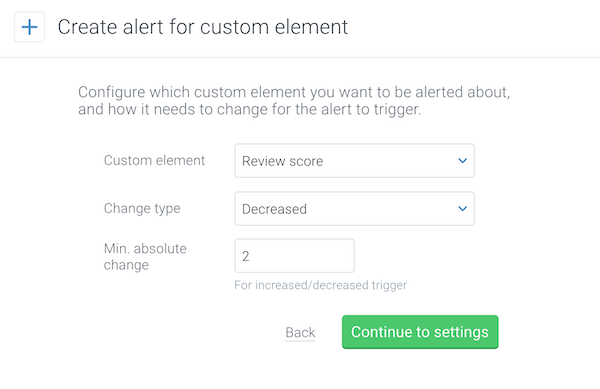 Screenshot showing the Minimum absolute change setting for an alert for a custom element in ContentKing