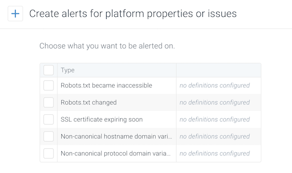 Supported triggers for the alerts about platform properties and issues Supported triggers for the alerts about platform properties and issues