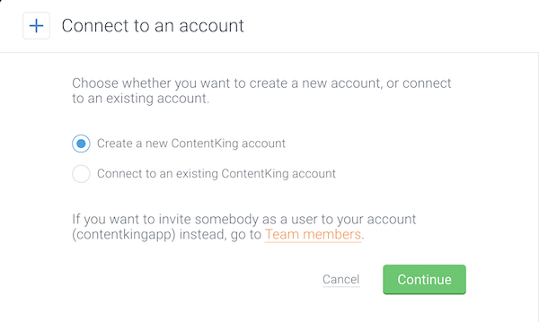 Screenshot showing the process of creating a new client account in ContentKing