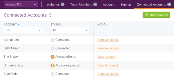 Screenshot showing the overview of all connected accounts