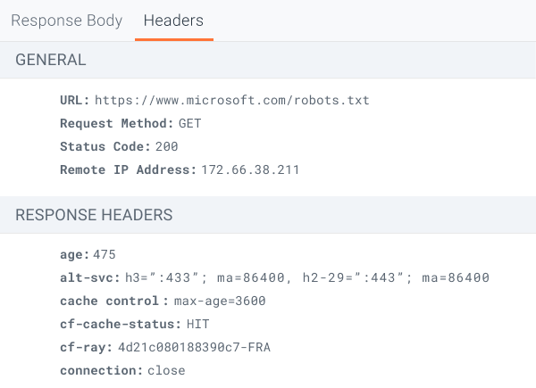 Robots.txt in ContentKing showing the HTTP headers for robots.txt.