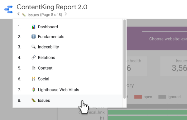 Screenshot showing pages in the Google Data Studio report template