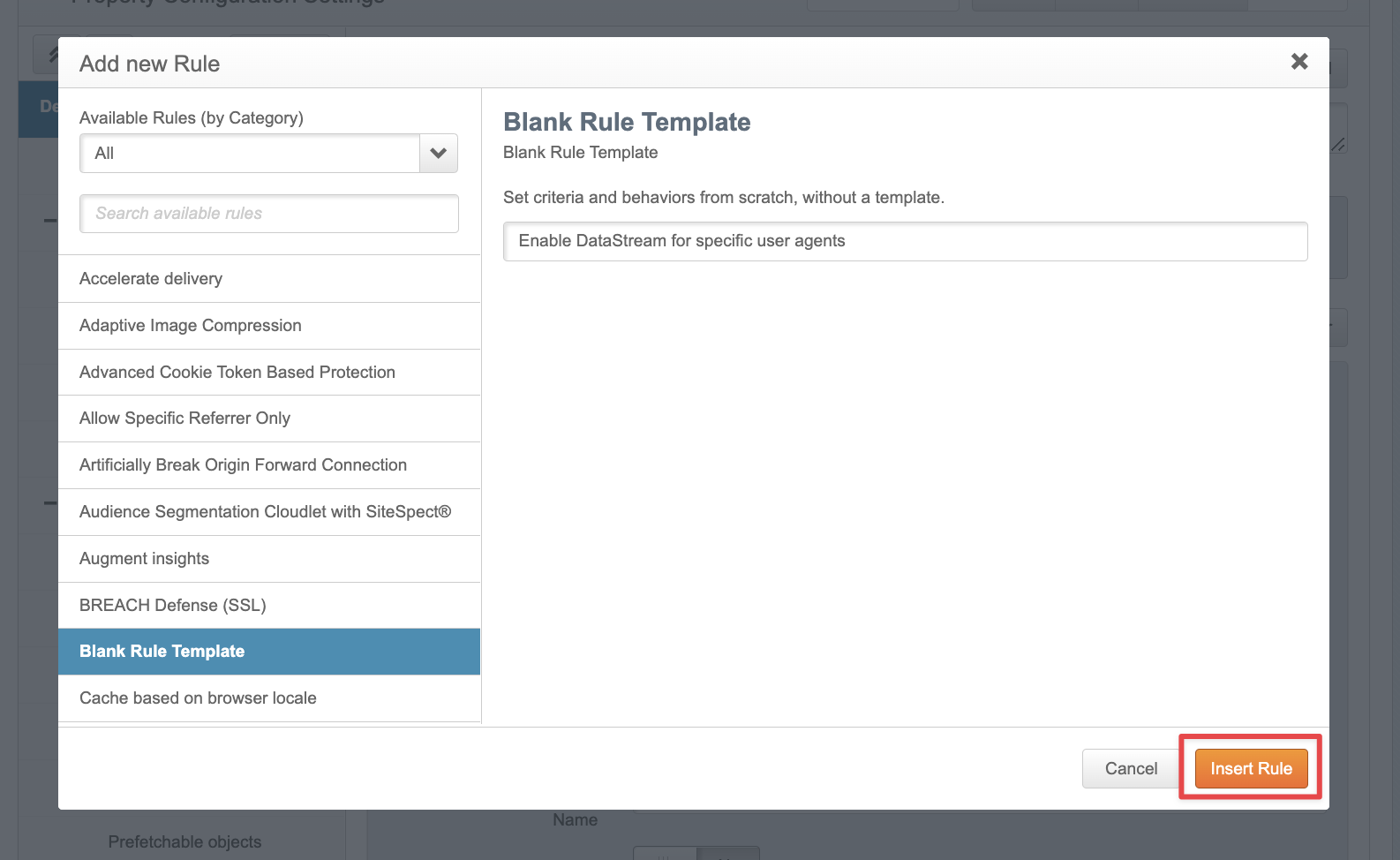 Screenshot of the Blank Rule Template when adding a new rule