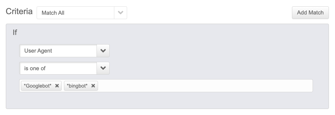 Specifying the criteria for the user agent Screenshot of the user agent criteria