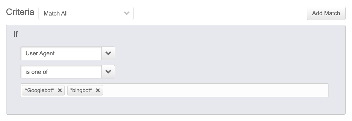 Screenshot of the user agent criteria