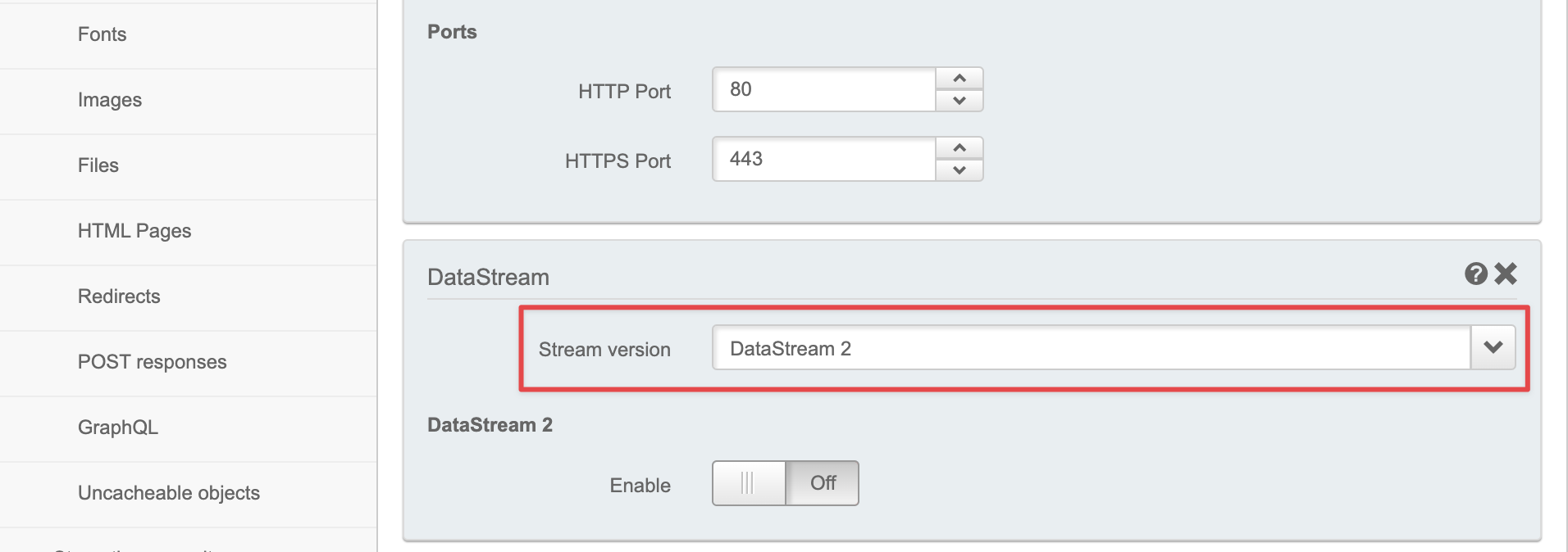 Selecting DataStream 2 as the stream version Screenshot of selecting DataStream 2 as the stream version