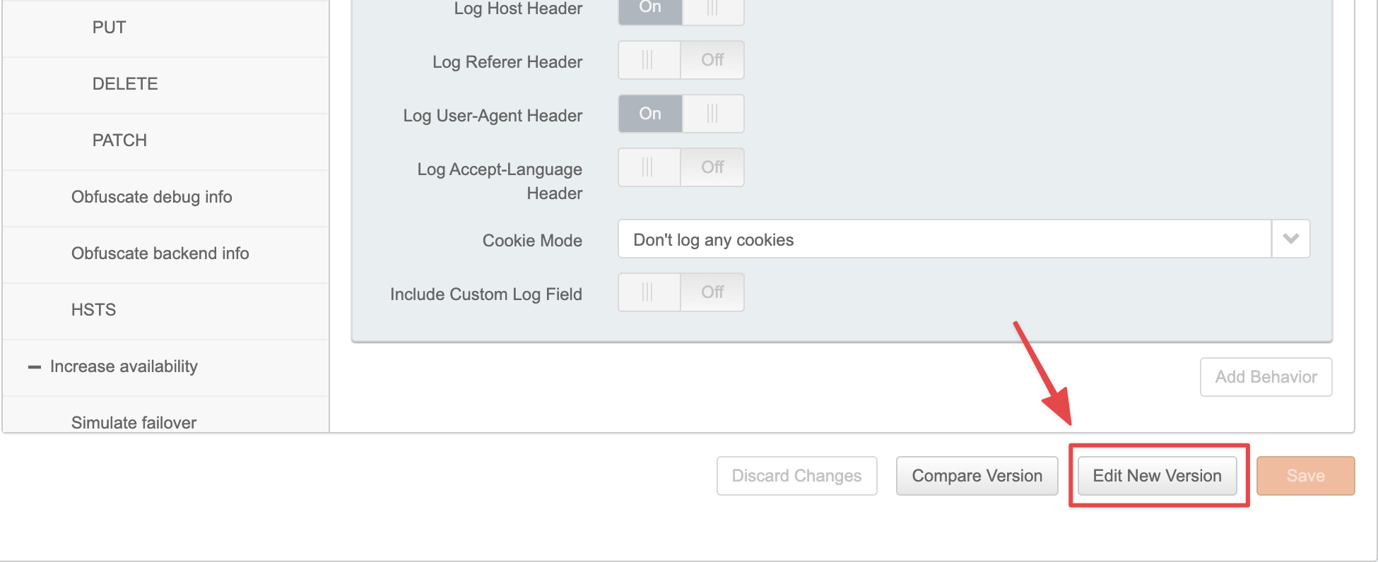 Edit New Version button in the Property configuration Settings Screenshot of the Edit New Version button in the Property configuration Settings