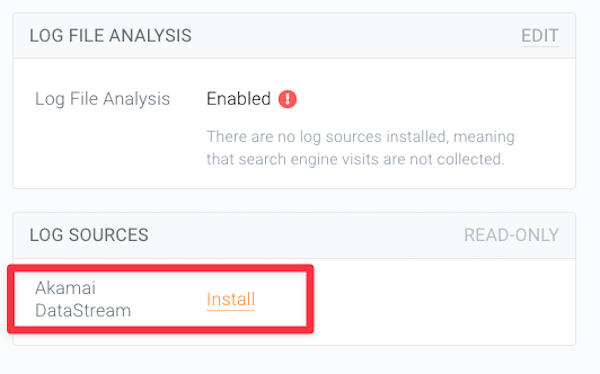 Screenshot illustrating how to install Akamai DataStream in ContentKing