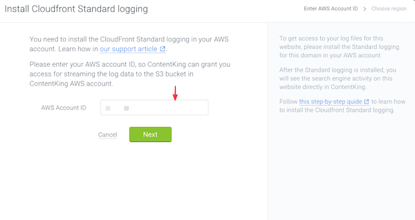 Screenshot illustrating how to add the account ID in ContentKing