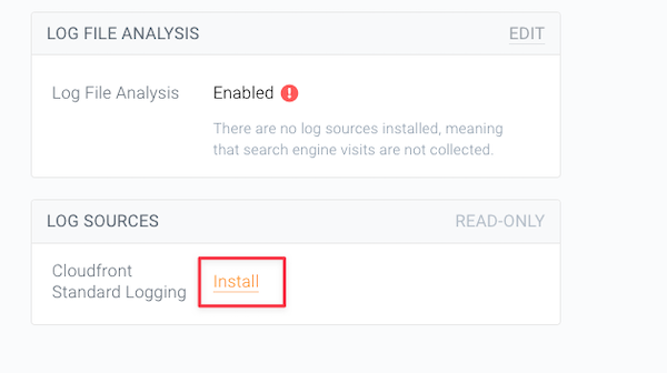 Screenshot illustrating how to install CloudFront Standard logging in ContentKing