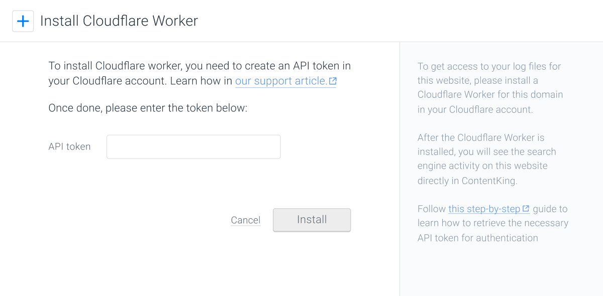 Screenshot of connecting Cloudflare through the ContentKing modal