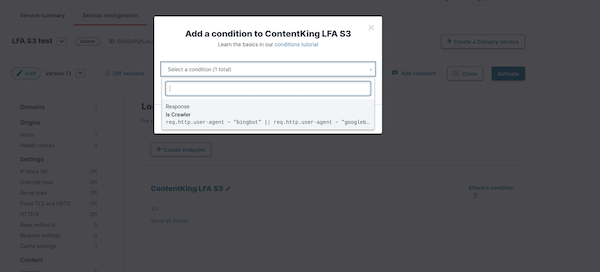 Selecting the condition Screenshot illustrating how to select and attach the needed condition