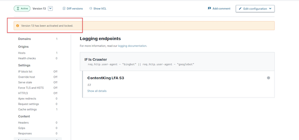 Success Message Screenshot illustrating a succesfull condition configution