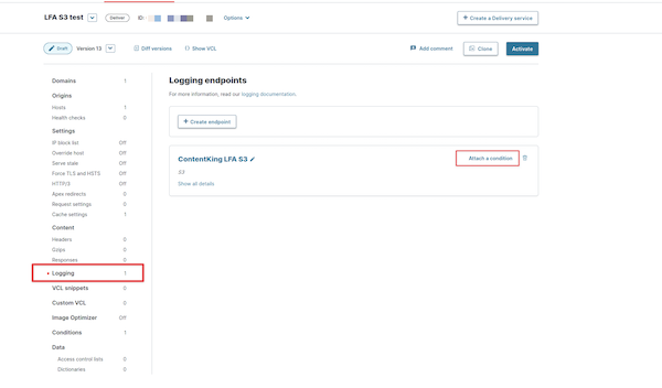 Attaching a condition Screenshot illustrating how to attach a condition