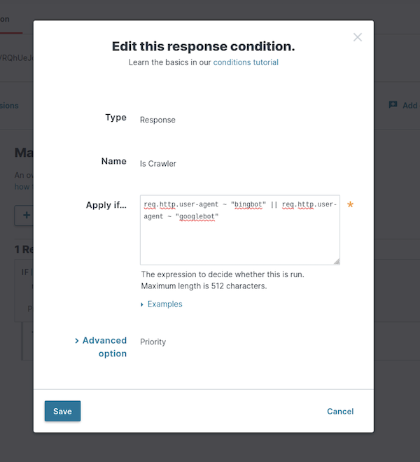 Condition settings Screenshot illustrating how to set up the condition