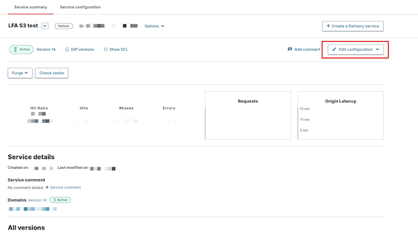 Website settings configuration Screenshot of the website settings in the Fastly UI