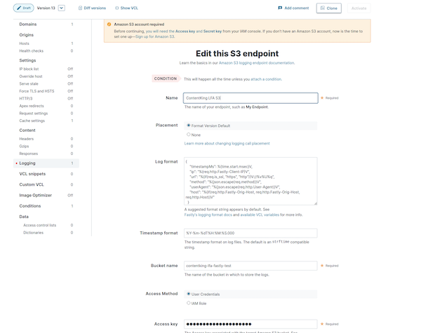Editing S3 endpoint Screenshot illustrating how to edit datasets in the S3 endpoint
