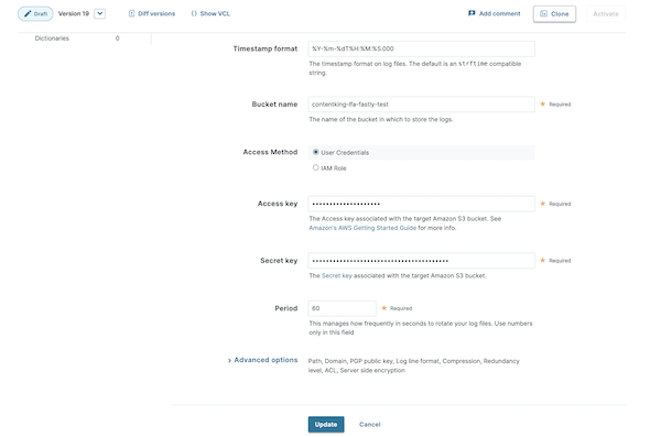 Editing S3 endpoint Screenshot illustrating how to edit datasets in the S3 endpoint