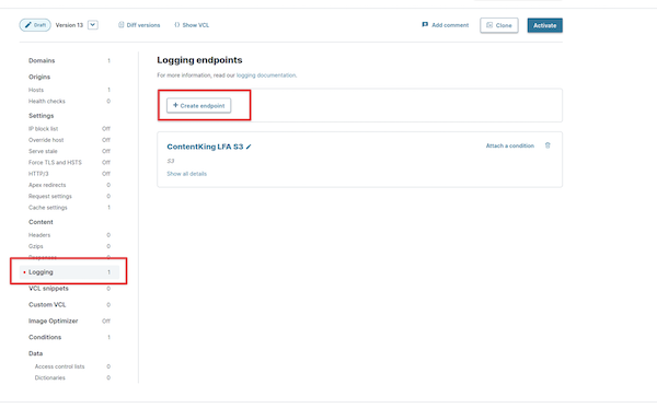 Logging screen Screenshot of the logging screen in the Fastly account