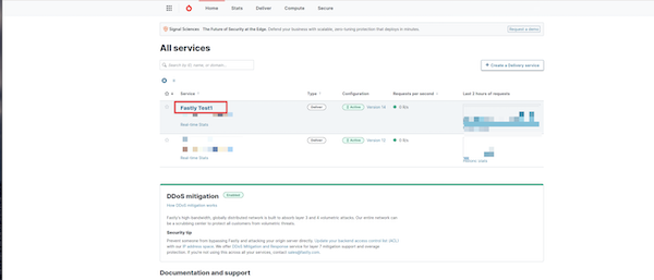 Fastly services Screenshot of the services in the Fastly UI