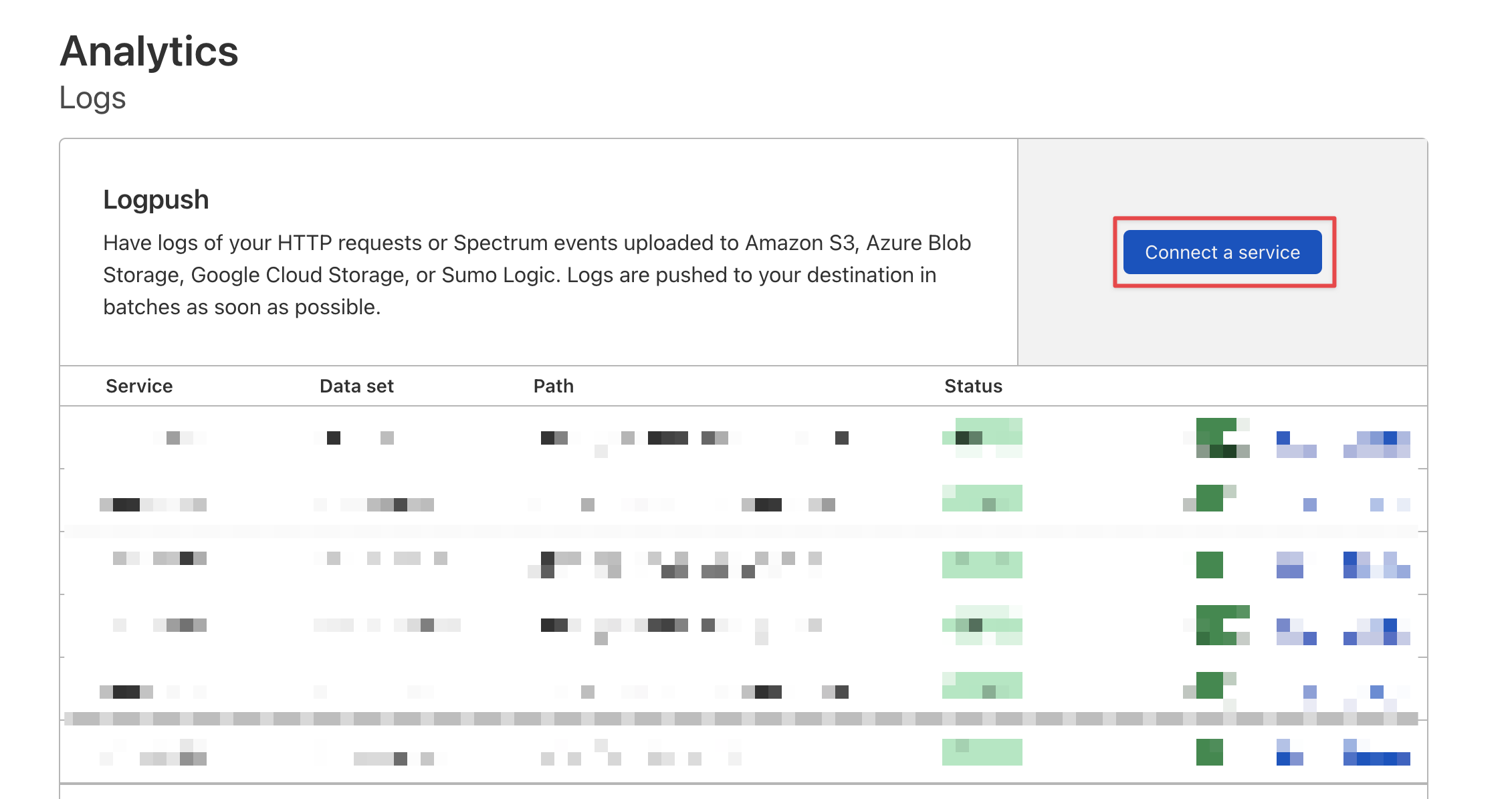 Screenshot of the Connect a service section in Cloudflare UI