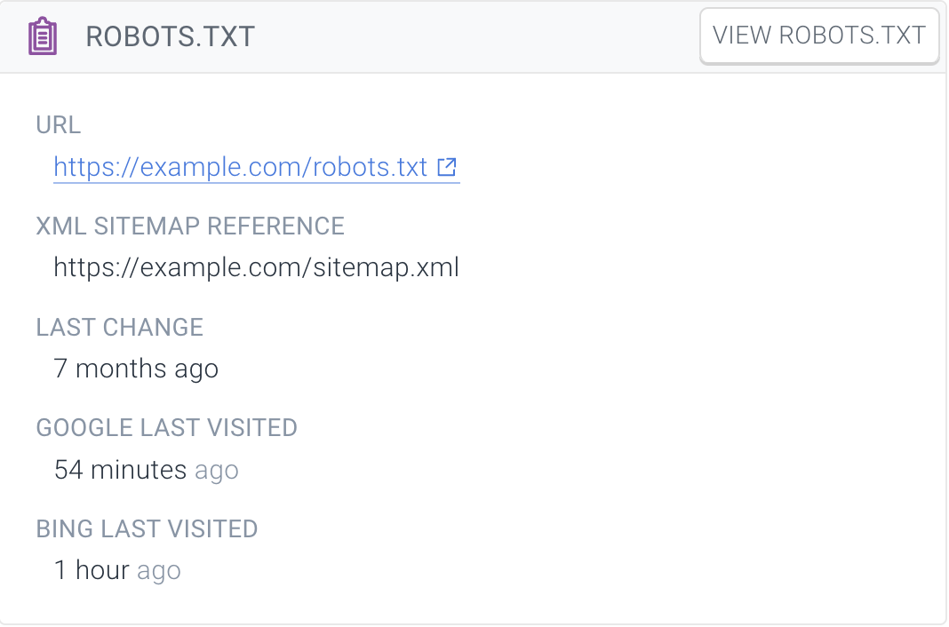 Screenshot of the robots.txt in ContentKing showing search engine activity tracked historically