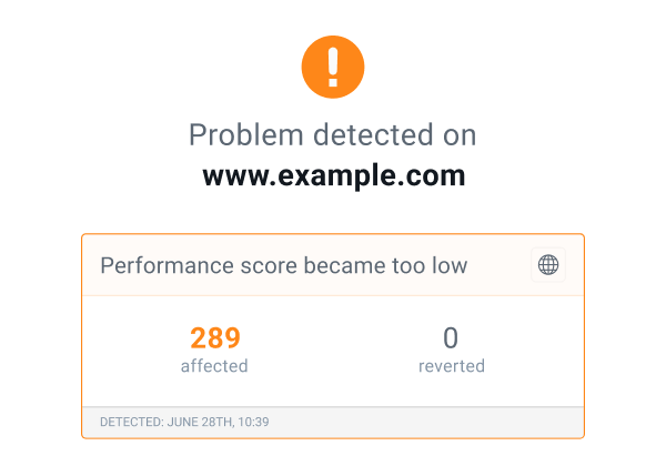 An alert from ContentKing notifiying the user about the Performance score worsening on a significant number of pages Screenshot of an alert from ContentKing notifiying the user about the Performance score worsening on a significant number of pages