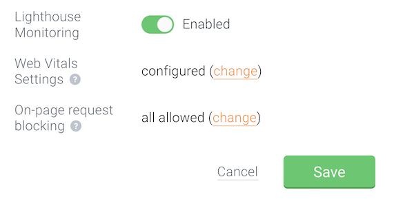 Screenshot showing the process of enabling the Lighthouse Monitoring feature in ContentKing