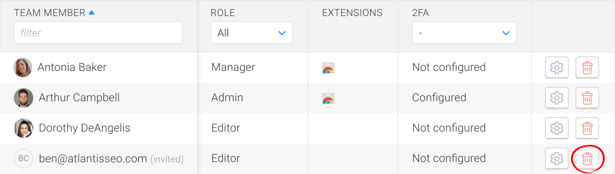 Cancelling an invitation in the list view