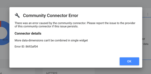 Google Data Studio multiple dimensions error Screenshot showing multiple dimensions error