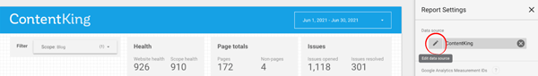 Google Data Studio report pannel Screenshot showing pages the Google Data Studio report pannel