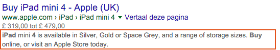 Apple's meta description for the query: apple ipad 4