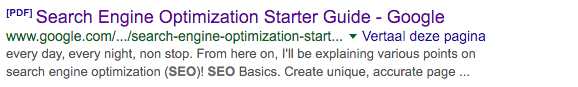 Example of optimized meta description for PDF file