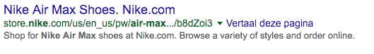 Meta description of the official Nike.com website