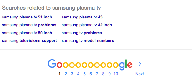 Google's related searches at the bottom of search results Google's related searches at the bottom of search results