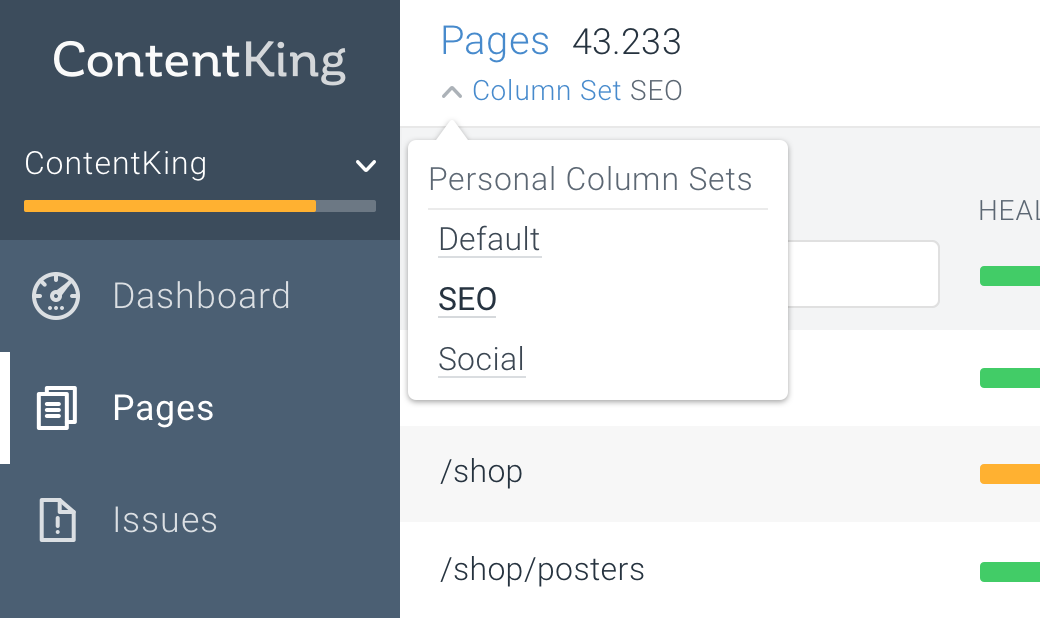 Column sets with ContentKing