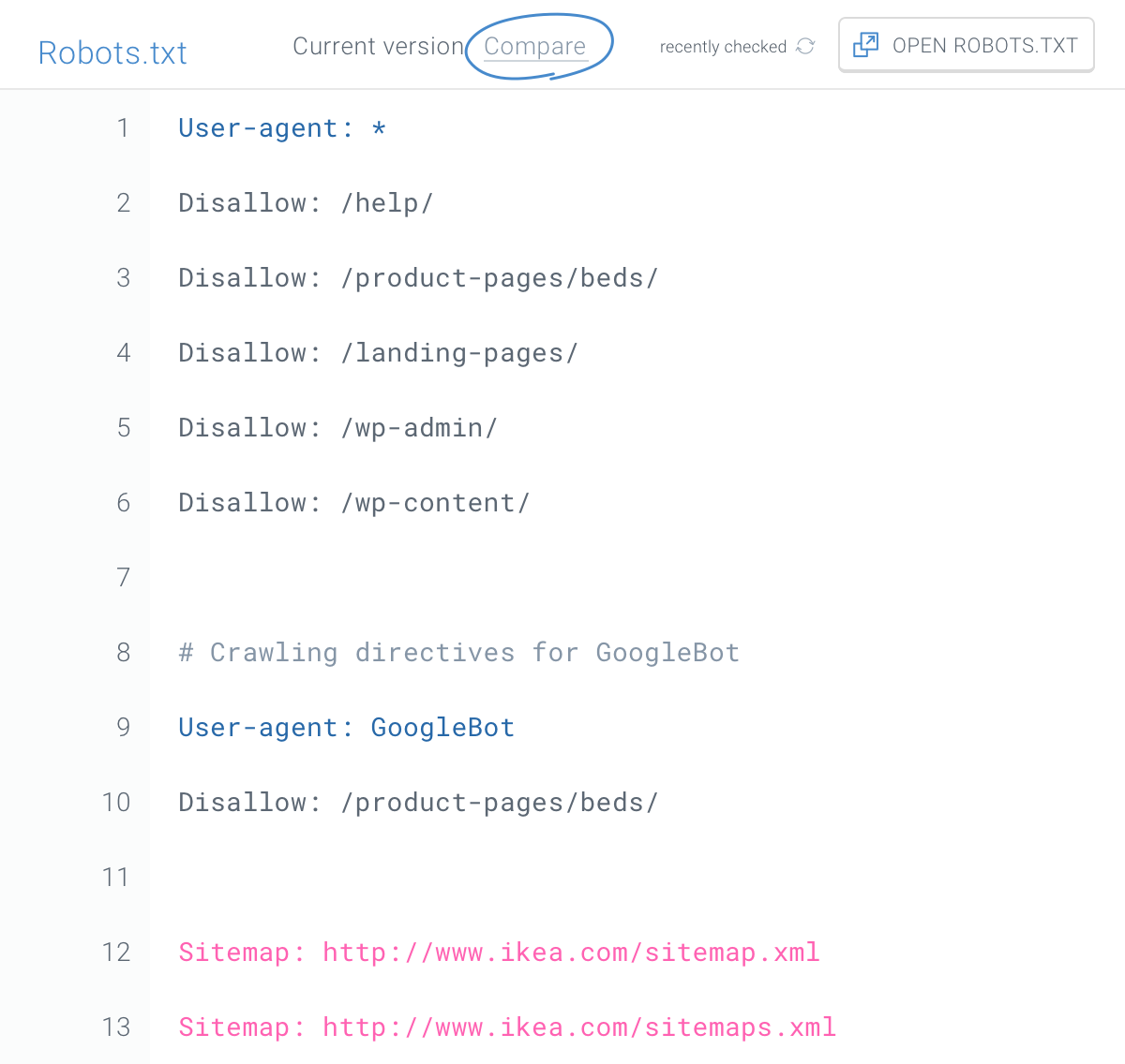 ContentKing - robots.txt compare