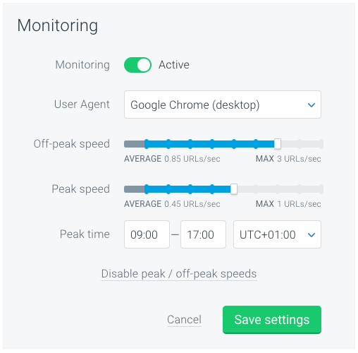 ContentKing - Peak / peak off monitoring speed