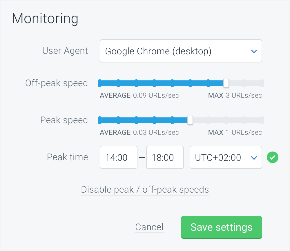ContentKing monitoring with different peak and off-peak speeds ContentKing monitoring with different peak and off-peak speeds