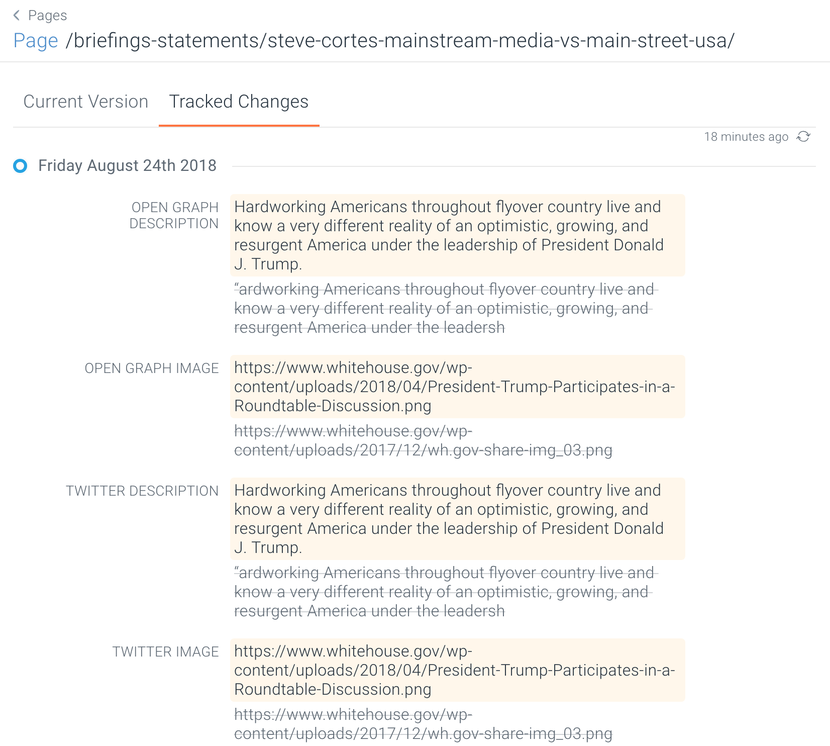 ContentKing Whitehouse.gov changes after publication