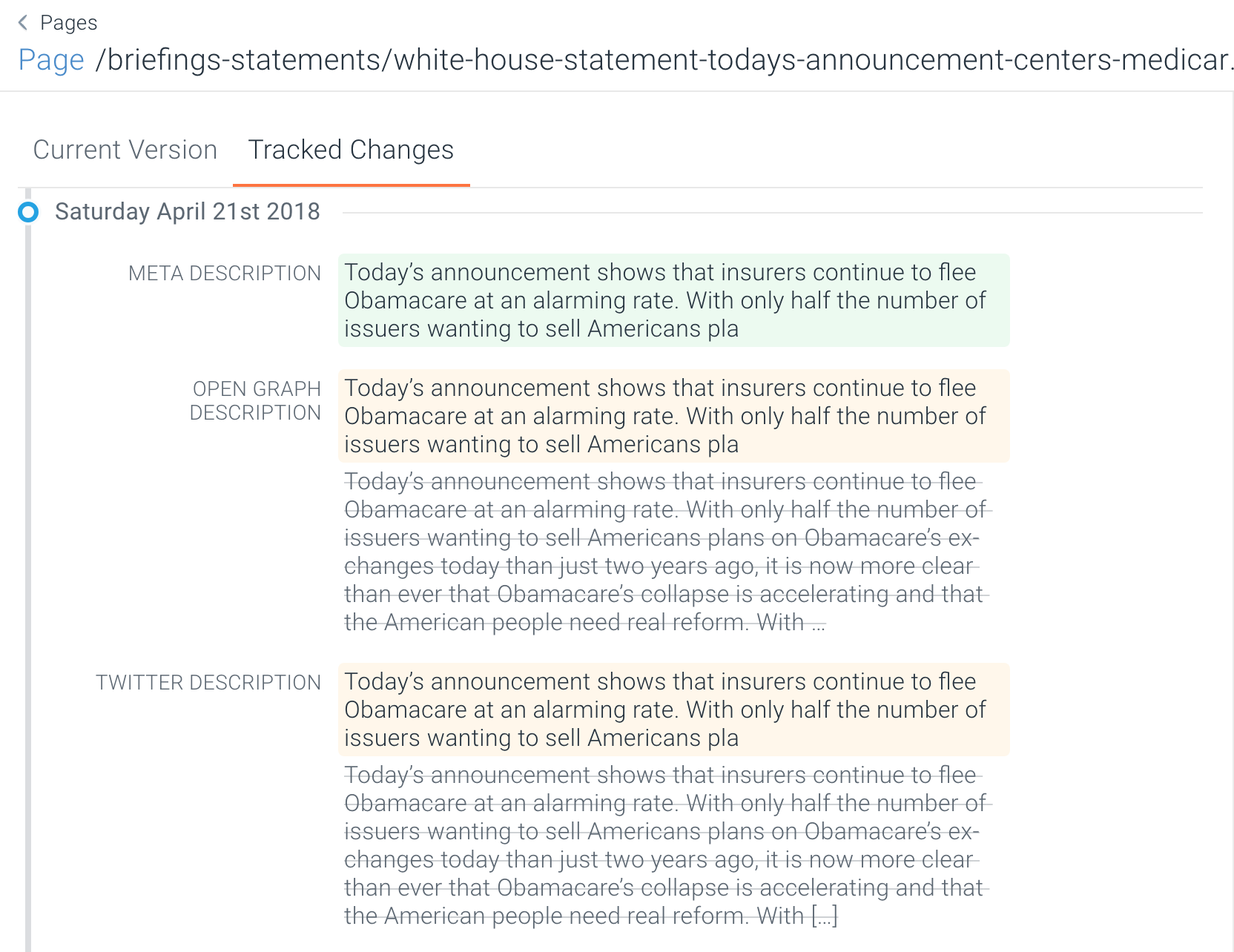 ContentKing descriptions changed for Whitehouse.gov